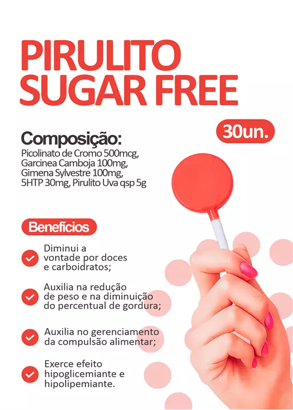 Pirulito Sugar Free | Controle da Compulsão por Açúcar | 30 Unidades